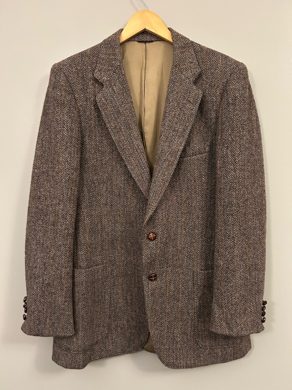 Classic Brown Herringbone Wool Blazer Mens Hand Woven Made in Scotland